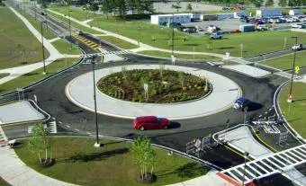 photograph of a circular traffic roundabout