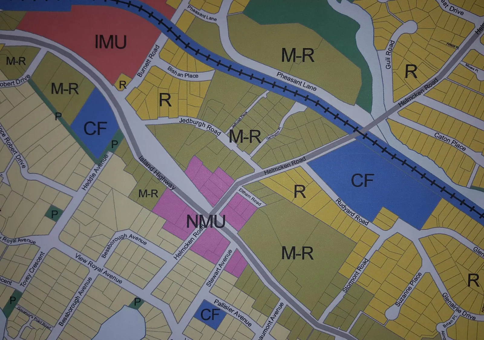 Land use and zoning map with the subject property at 298 Island Highway highlighted