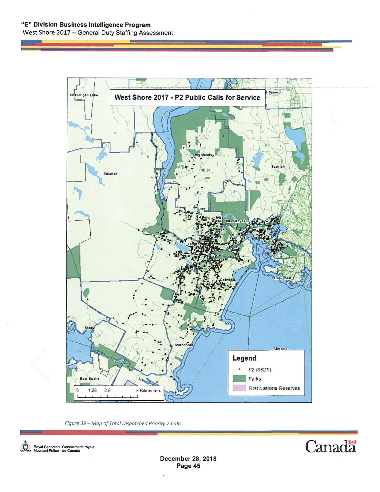 Map of Total Dispatched Priority 2 Calls. This map plots P2 (Urgent) calls, totaling 3621, showing a widespread distribution across the municipal centers and main transit corridors.