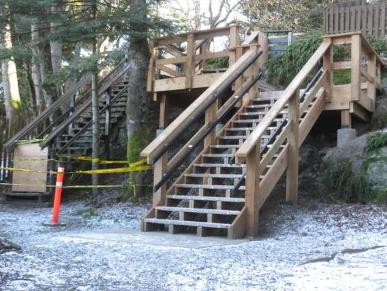 New wooden staircase installation at Portage Park