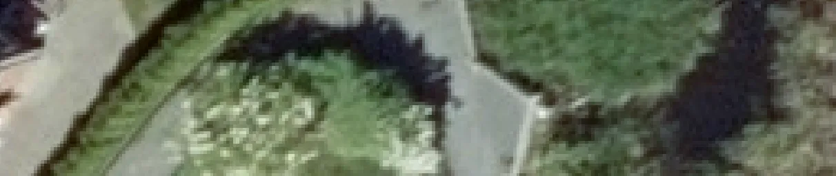 Aerial view crop of a landscaped garden with mulch and plants