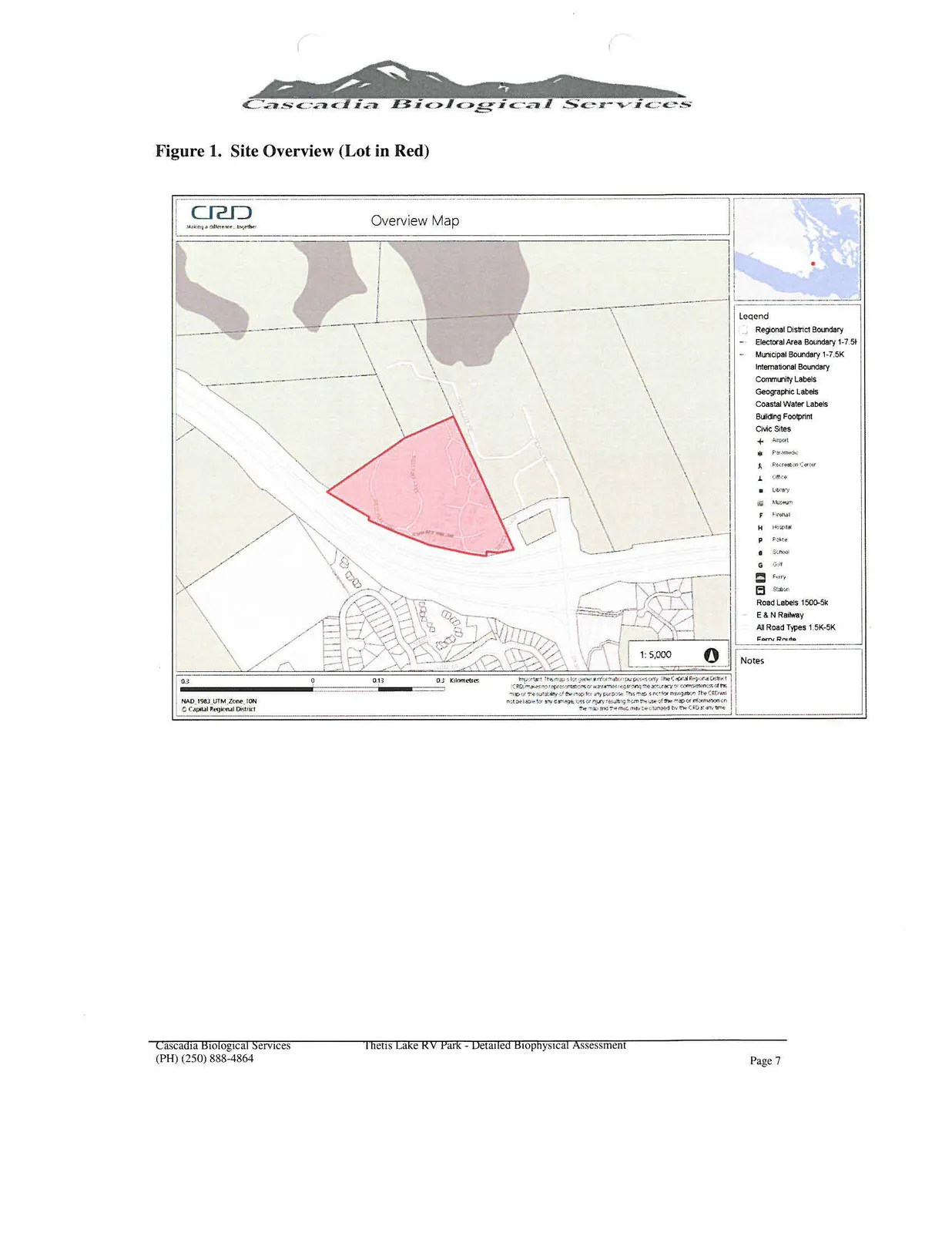 Site Overview Map showing the study lot outlined in red within the regional context of the Capital Regional District