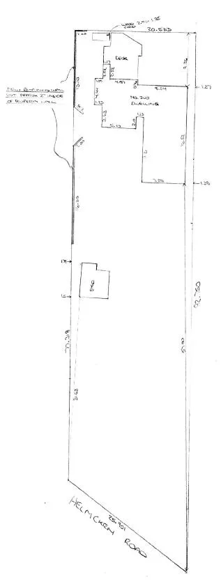 Site plan showing locations of the front wall and rear wall at 240 Helmcken Road