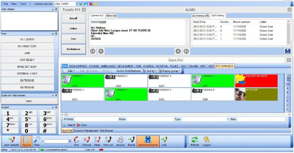 Screenshot of a softphone application interface showing call handling controls and caller information