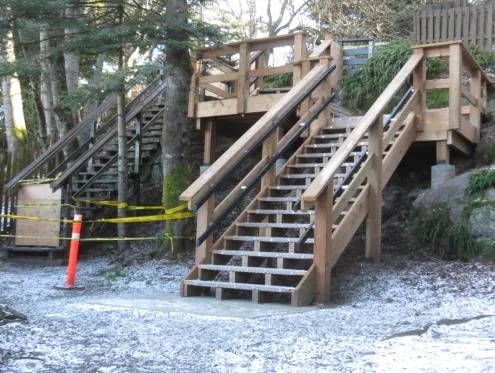 Newly constructed wooden stairs at Portage Park