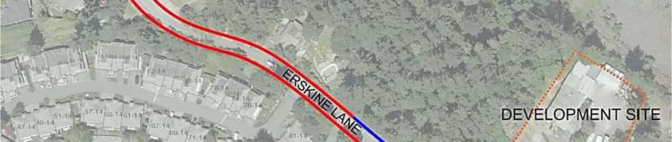 Map showing Parking Restrictions along the middle section of Erskine Lane