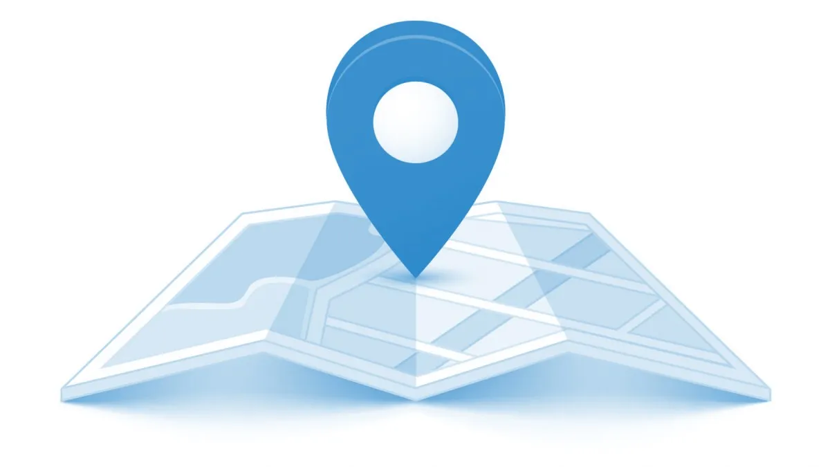 Blue map icon with a location pin