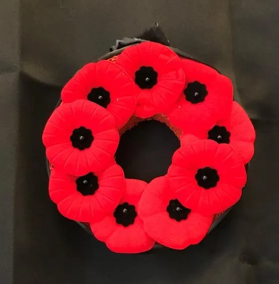 Wreath made from poppies for the Remembrance Day display