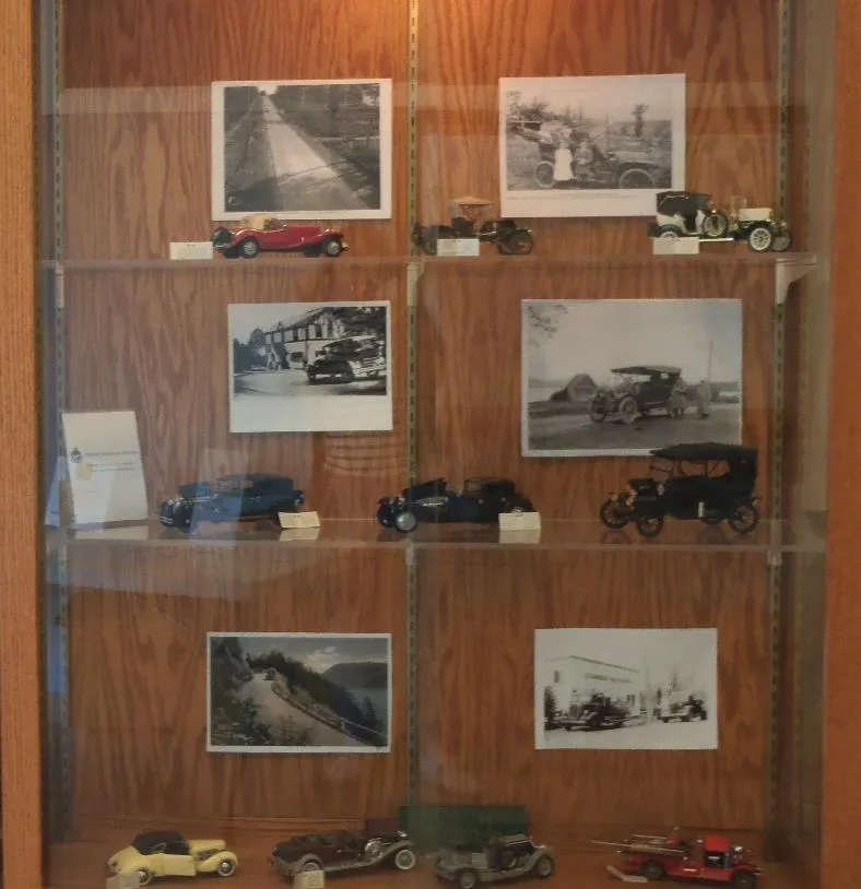 Die-cast cars on display in Town Hall foyer