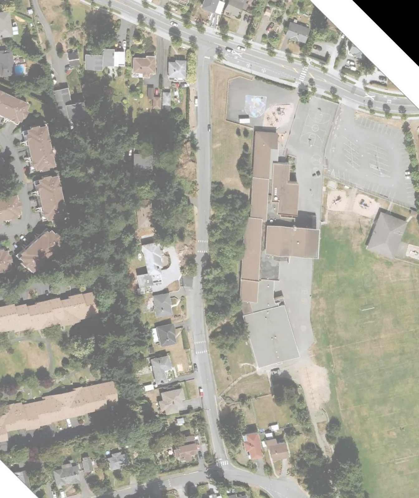 Aerial plan showing a proposed one-way traffic conversion of Rudyard Road between Glenairlie Drive and Helmcken Road, including signage for "One Way", "Wrong Way", and turn restrictions.