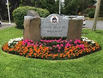 View Royal Town Hall sign with flower bed