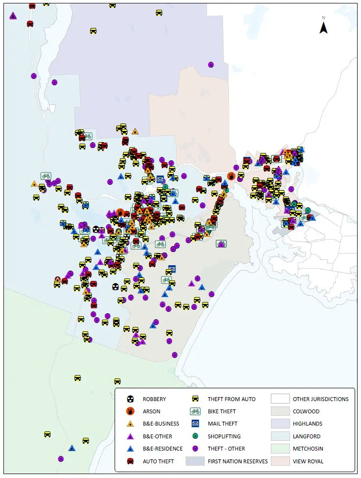 Detailed Crime Map of the core West Shore area for the period of Jan 1 to June 30, 2019
