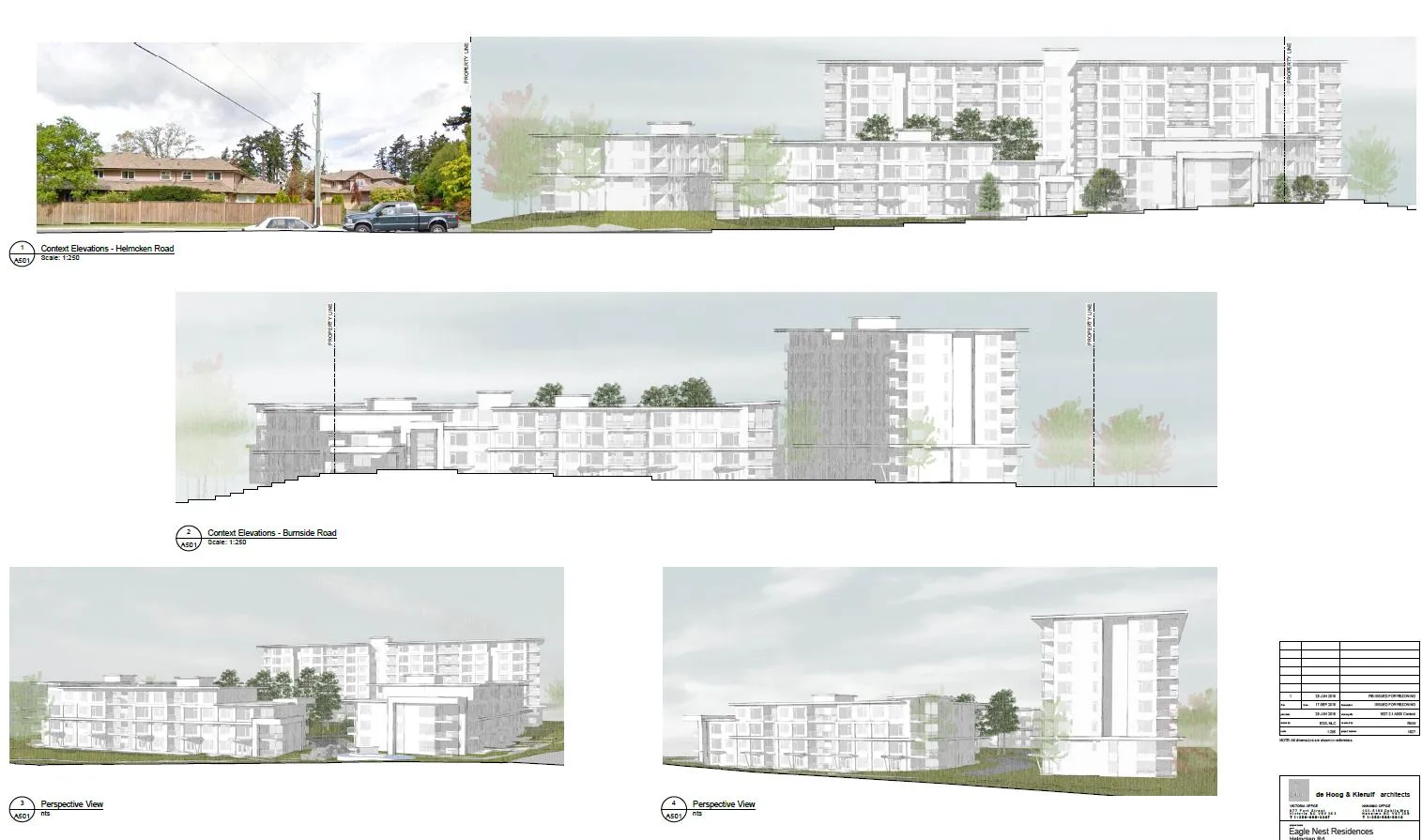 Figure 3 Renderings showing context elevations and perspective views of the proposed development