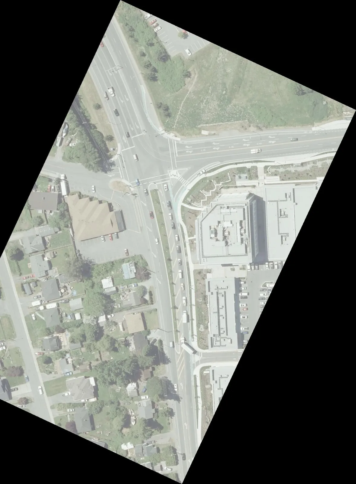 Aerial view of the Helmcken Rd and Burnside Rd intersection showing queue impacts