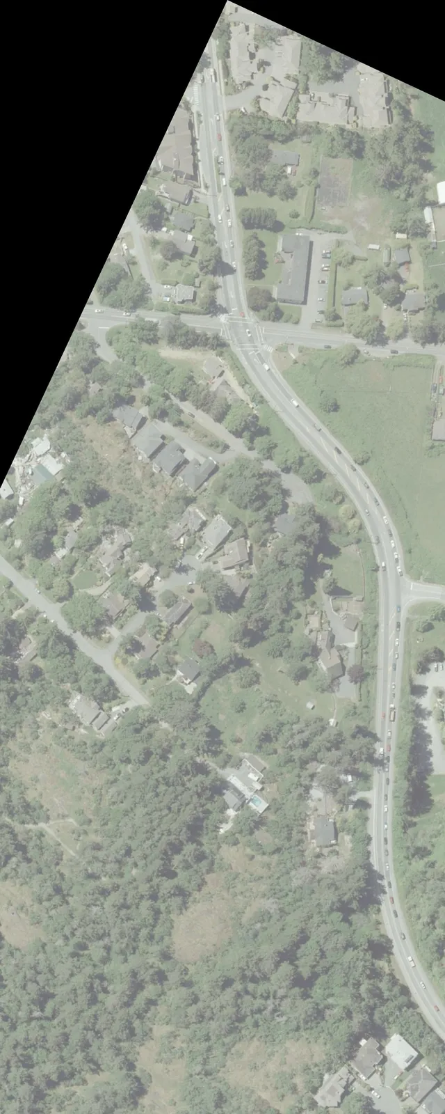 Aerial view of the Helmcken Rd approach to the intersection