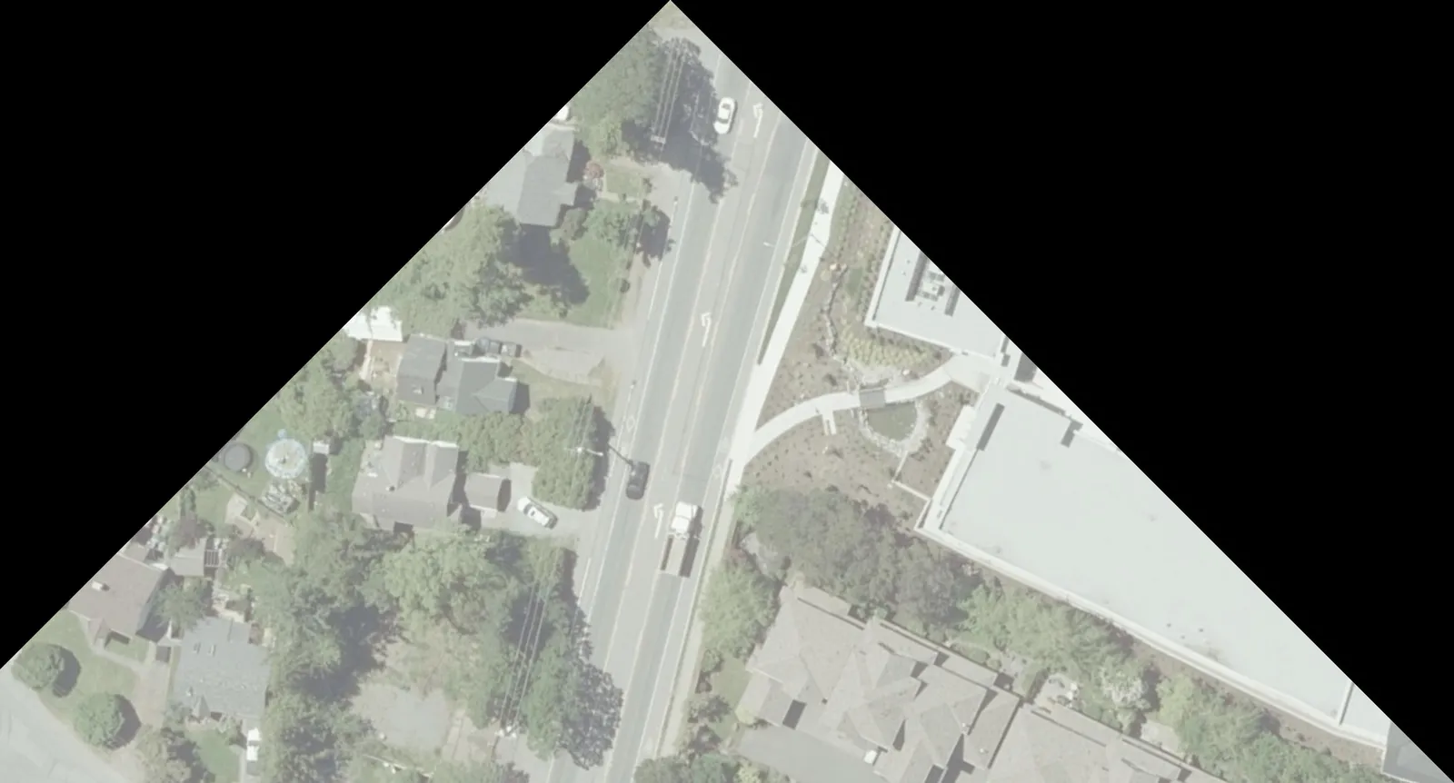 Aerial map segment showing the approach to the roadway intersection