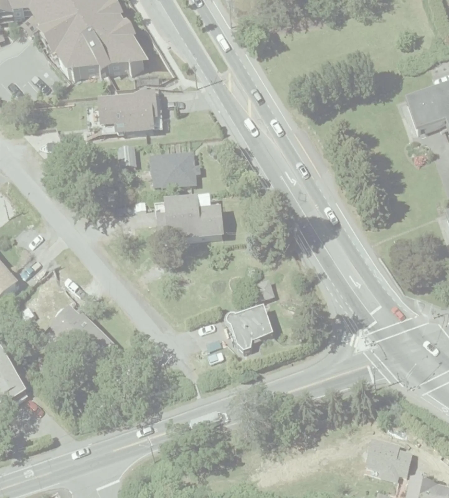 Aerial map segment showing the Burnside Road roadway corridor