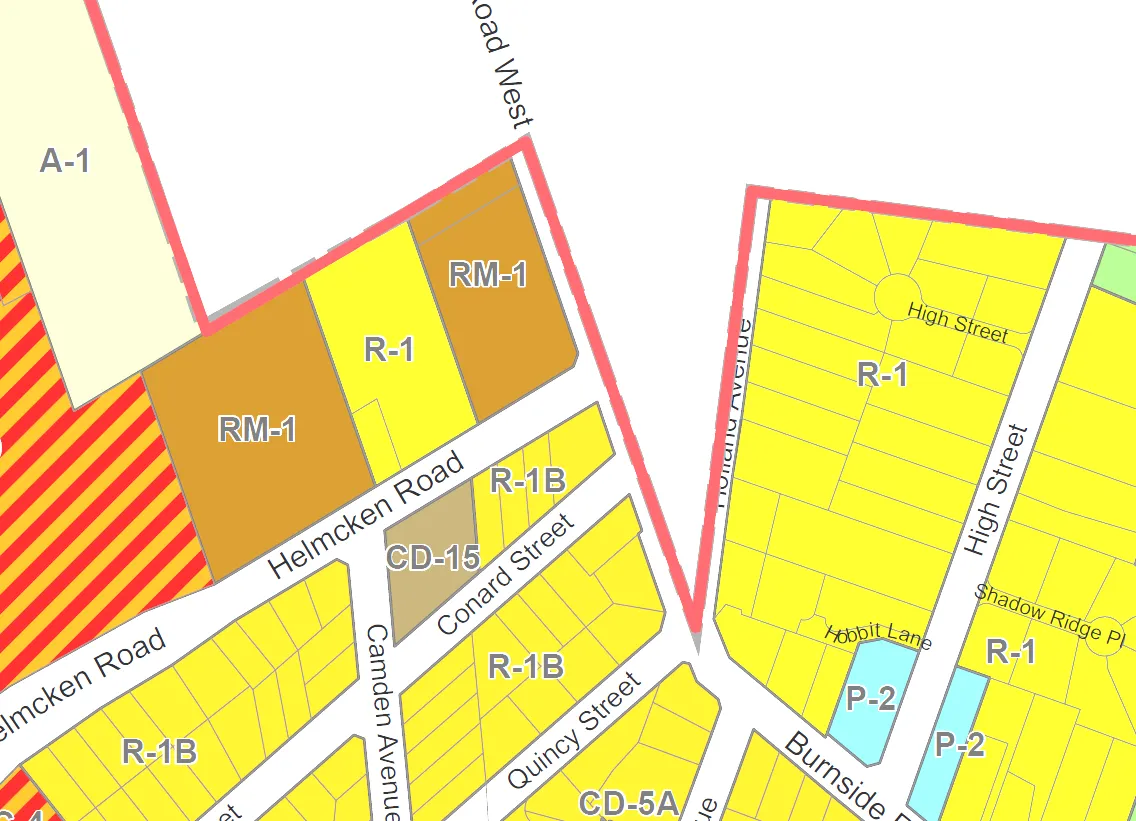 Zoning map of the subject property showing R-1 and RM-1 designations