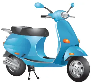 Illustration of an electric bike and a red motor-assisted scooter