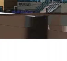 Detail rendering of building entrance area and landscaping