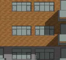 Detail of North elevation lower facade and landscaping