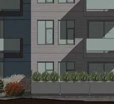 Section detail showing townhouse roof pitch