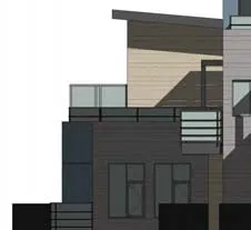 Detail of long section showing townhouse terrace railing details