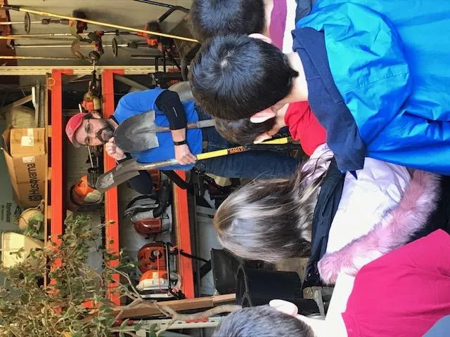 The Parks Supervisor shows the students tools of the trade and answers many questions