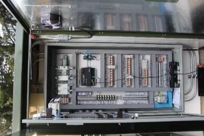 The internal wiring behind the SCADA control panel for the new Hospital pump station control kiosk
