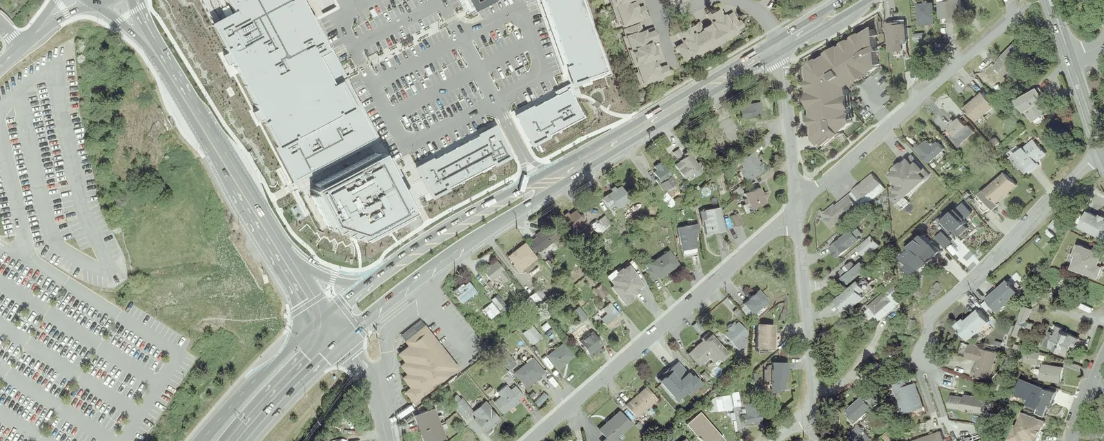 Map comparing impervious surfaces (grey) to green space (green) within the project area