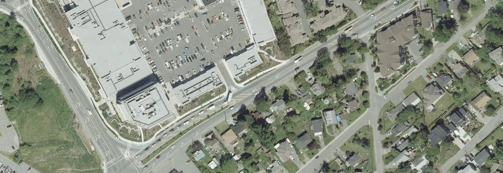 Aerial view of Eagle Creek Village shopping center and parking area