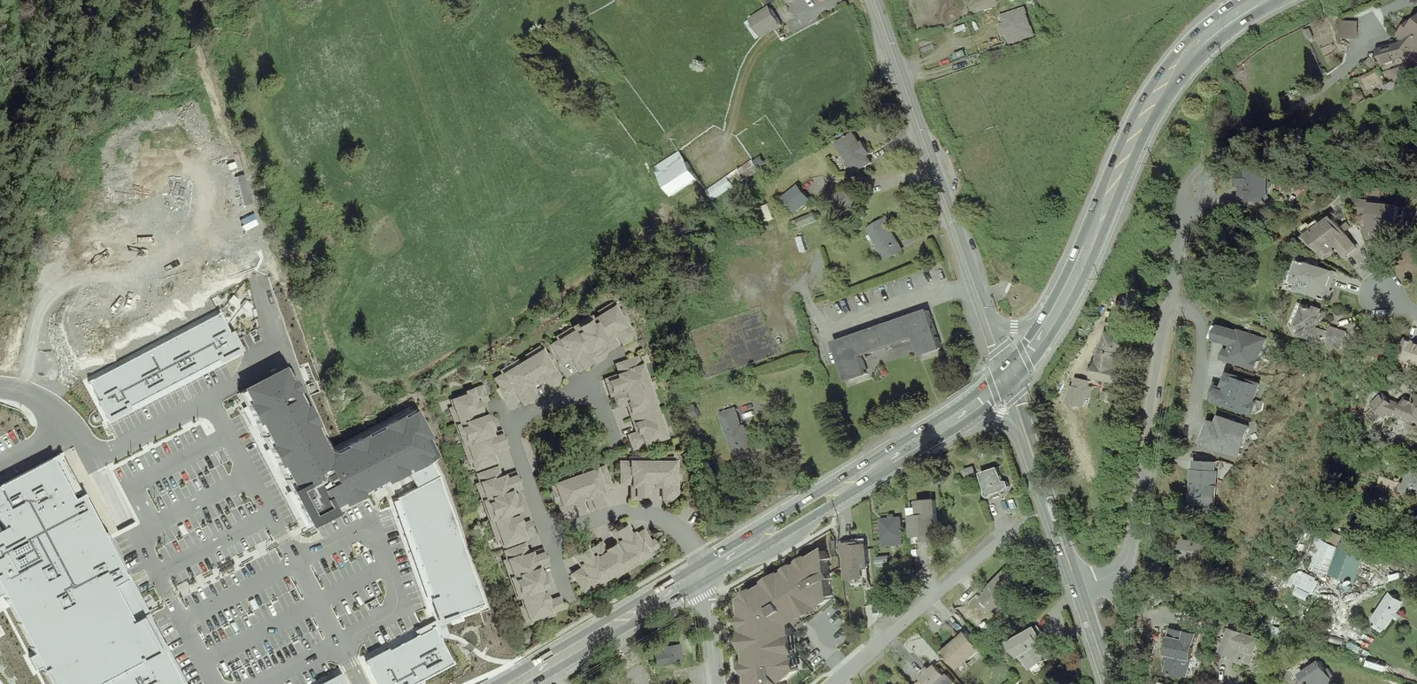 Aerial view of the intersection of Helmcken Road and Burnside Road West