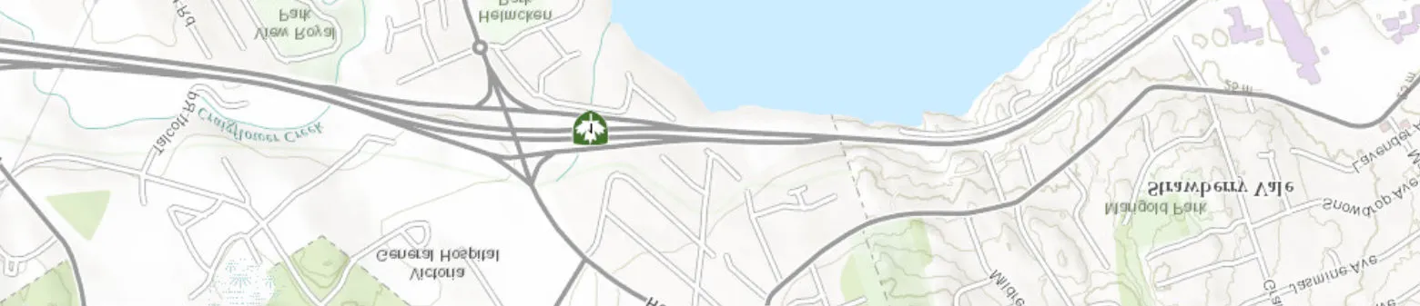 Strip of topographic map showing View Royal and Highway 1