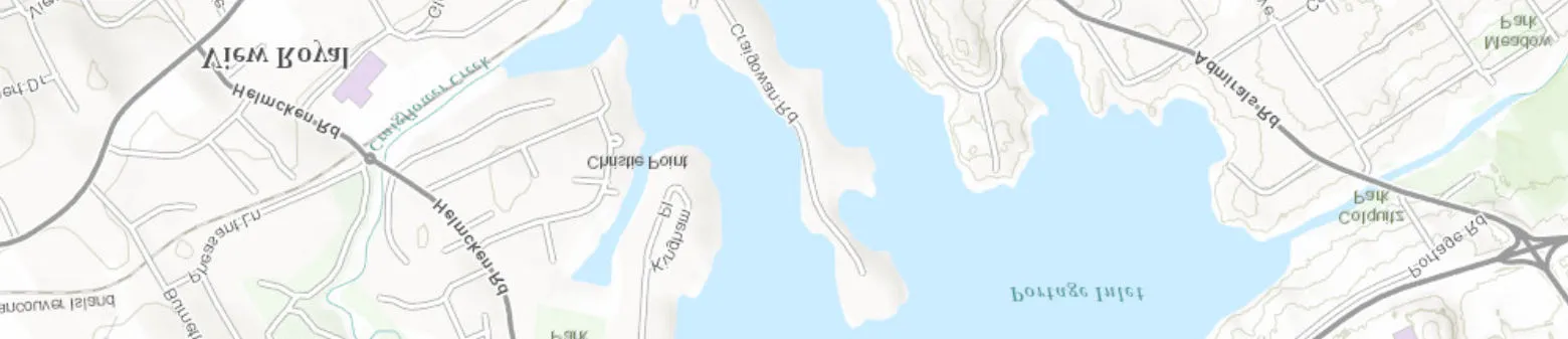Strip of topographic map showing Portage Inlet and Admirals Rd area