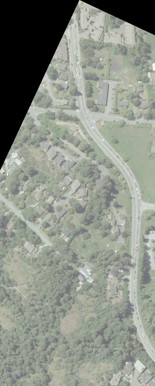 Aerial map segment showing the curve of Burnside Road