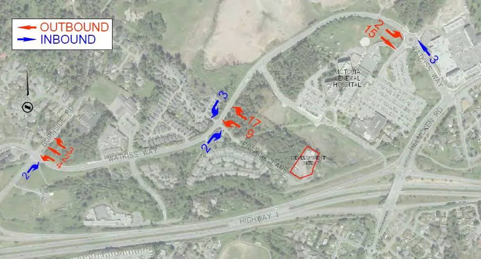 Figure 3: AM Trip Assignment for 7 Erskine Lane (Site Outlined in Red).