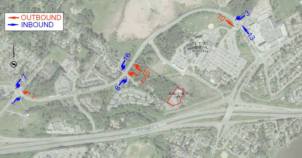 Figure 4: PM Trip Assignment for 7 Erskine Lane (Site Outlined in Red).