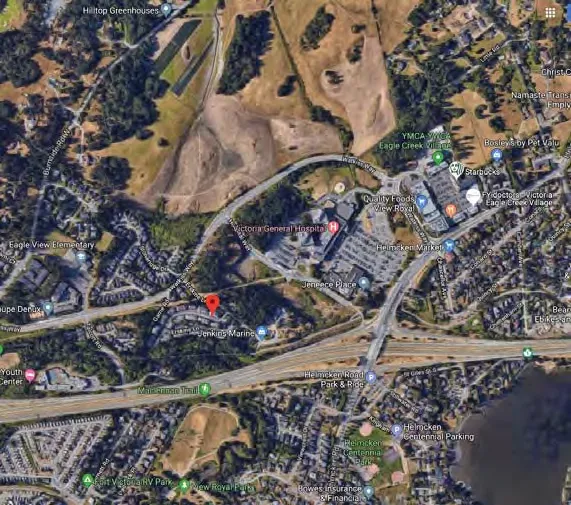 Satellite map for Location Plan showing the site location at 9 Erskine Lane relative to Victoria General Hospital and Helmcken Road