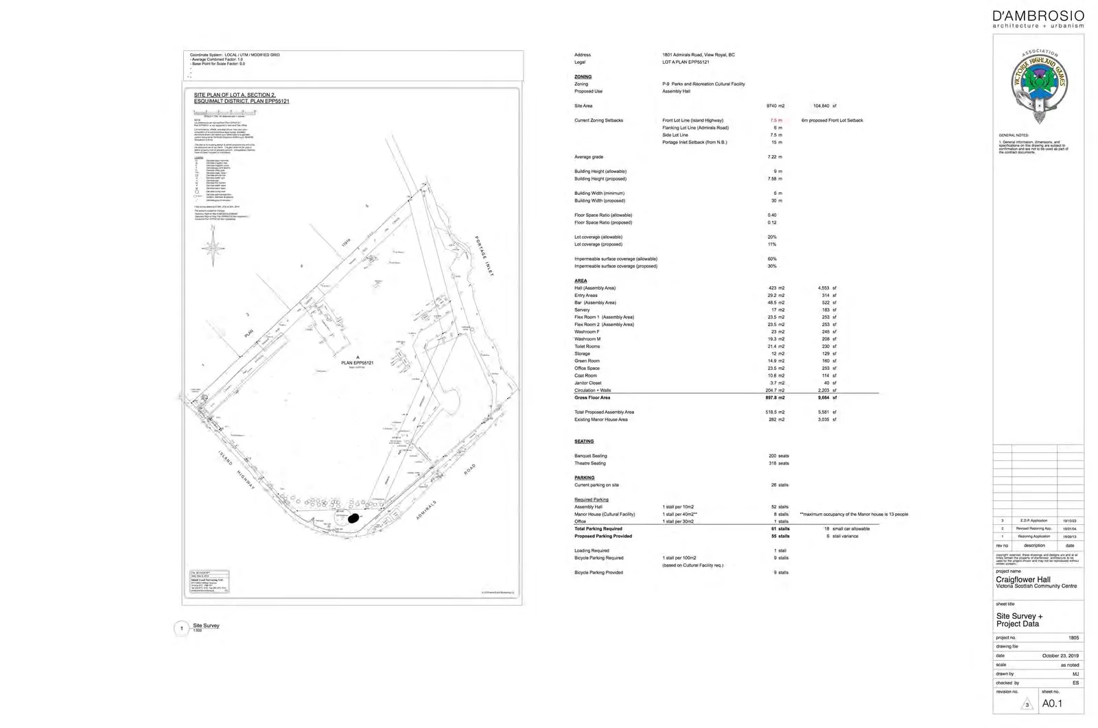 Site Survey map of Lot A, Section 2, Esquimalt District, Plan EPP55121