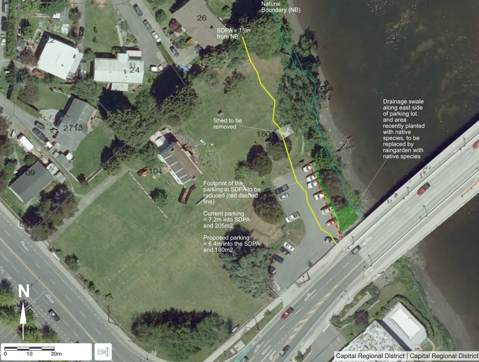 Figure 1. Proposed work in the SDPA, showing aerial map with boundaries and project notes
