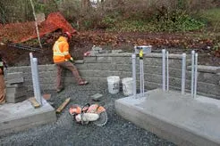 Construction work on the Thetis Cove Pump Station Upgrade project including the concrete base