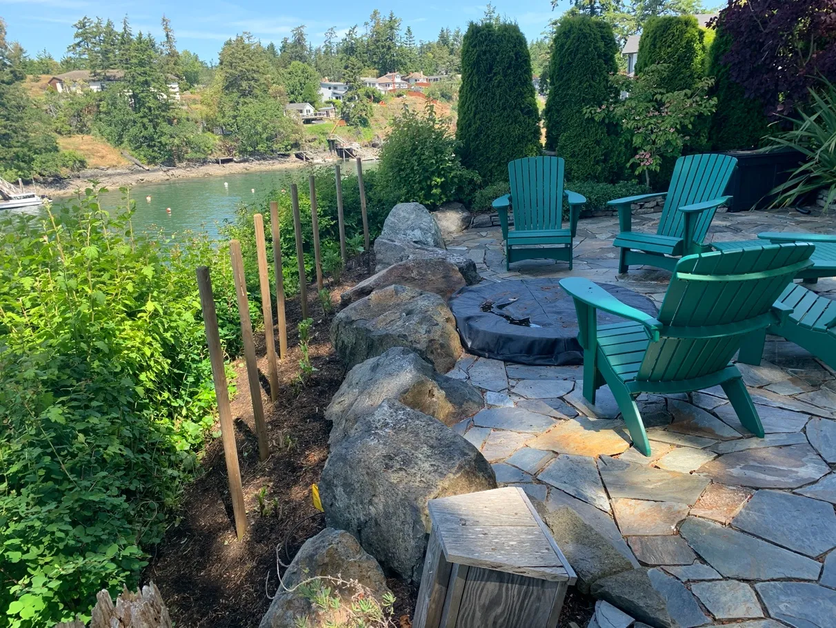 Photo 1. View looking north along edge of patio where the accessory building will be constructed within the footprint of the patio, within the SDPA