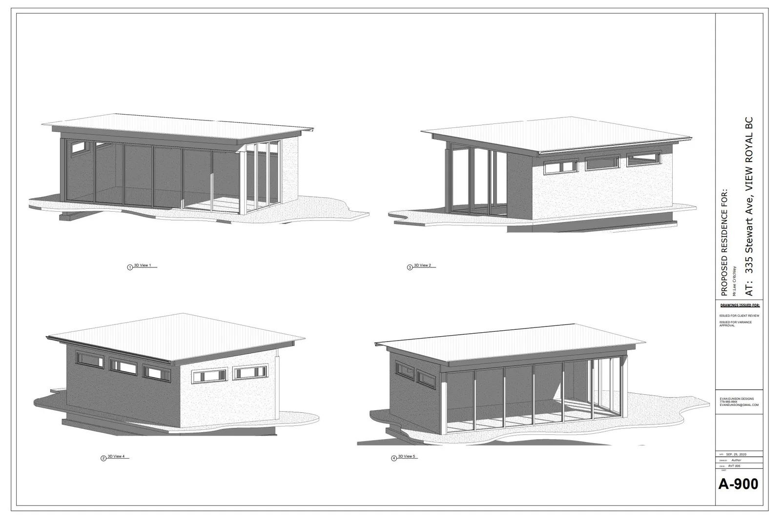 3D architectural renderings showing four different views of the proposed sunroom structure