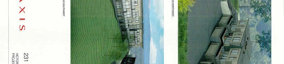 Detail of project address 231 Heddle Ave. and site renderings