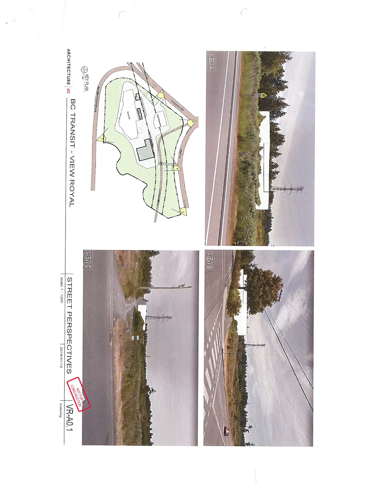 KEY PLAN showing site layout and viewpoint locations for Views A, B, C, D, and E