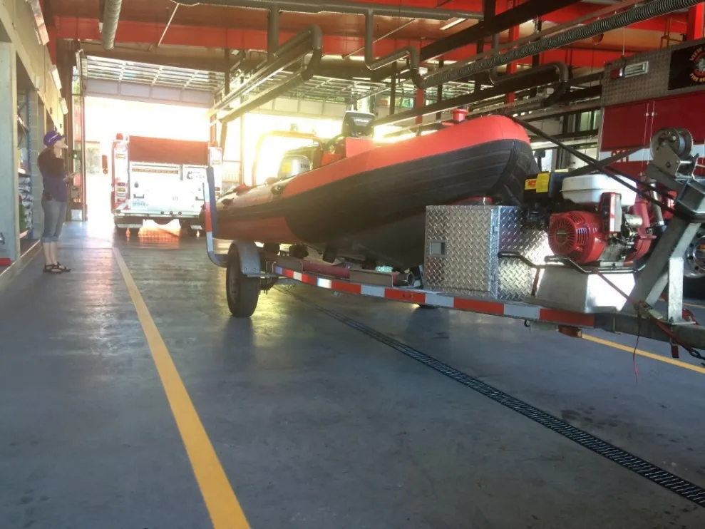 Figure 29. View Royal Fire Department emergency rescue boat on trailer.