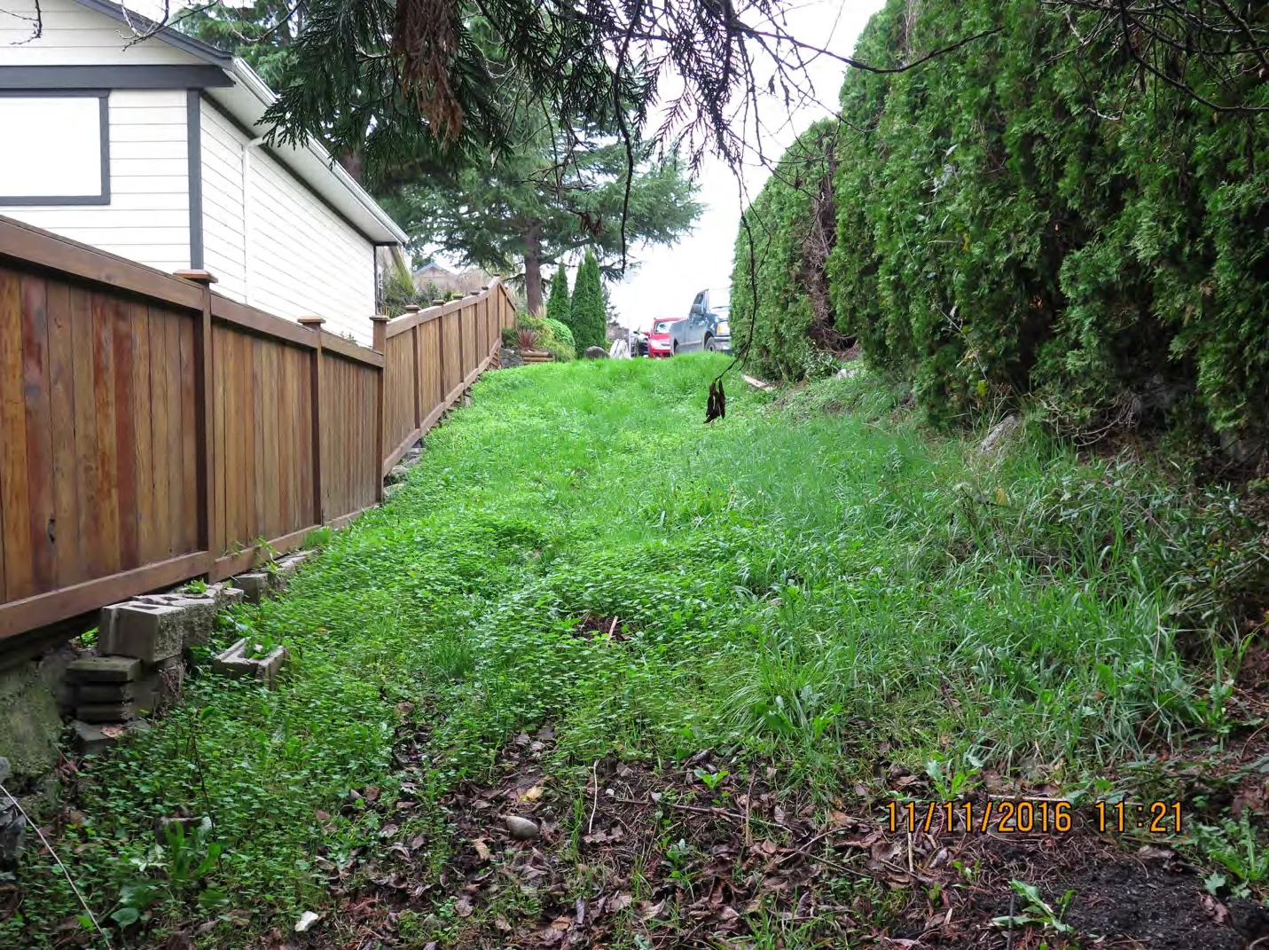View looking south from partway down the De Costa Place access point