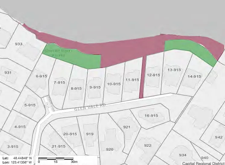 CRD Map of Glen Vale Road public access and parks