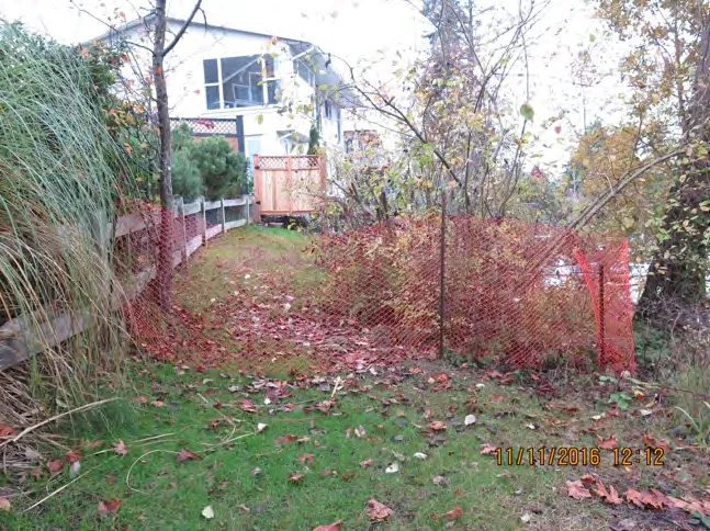 Orange fencing on public waterfront lands at Glen Vale Road