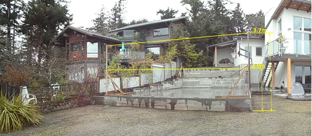 Sport court. View from rear yard looking north.